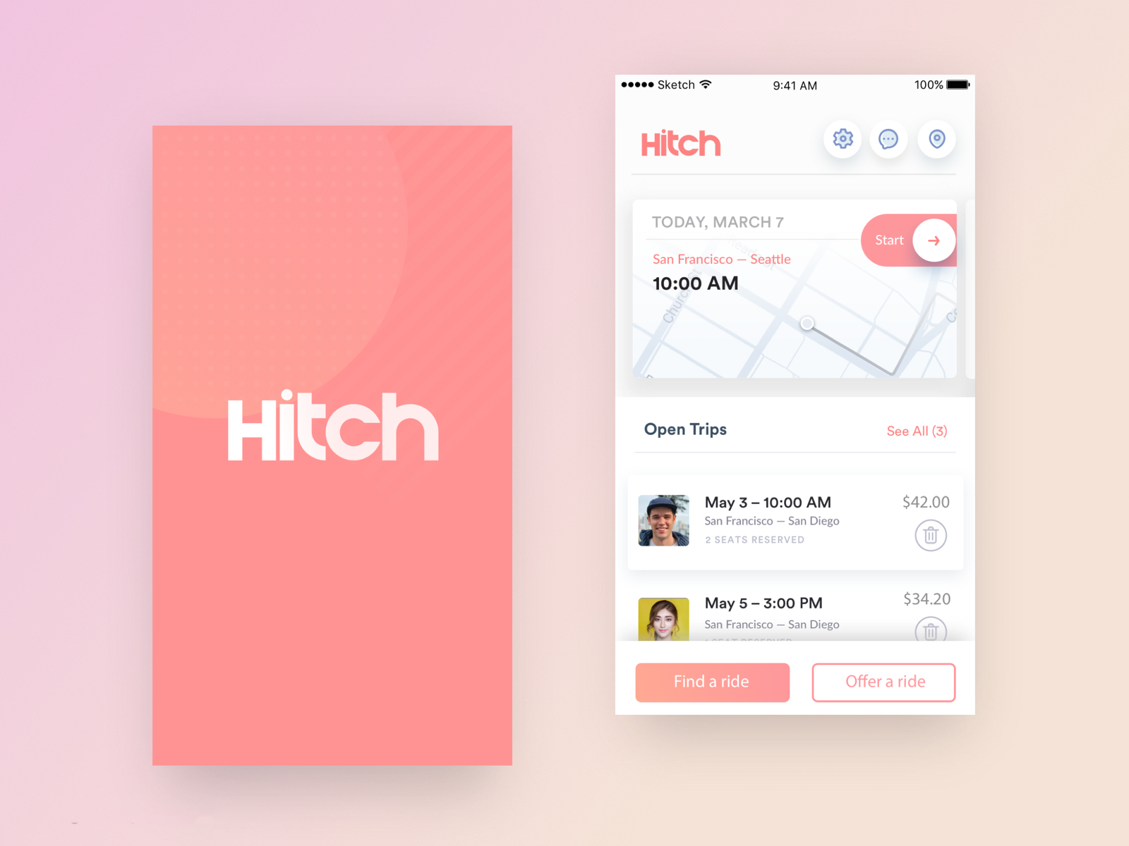 Hitch App Screens 1 by JC on Dribbble