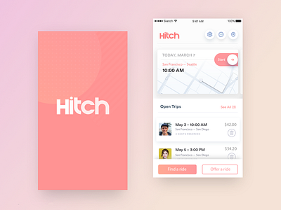 Hitch App Screens 1 app brand carpool design driver ios map minimal mobile ride share travel ui ux