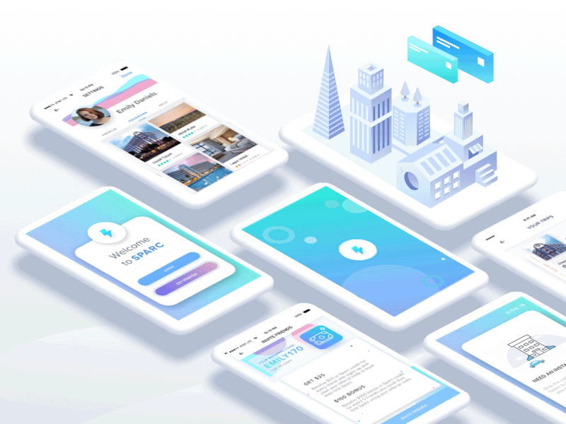 Sparc App Animation animation app blue design hotel illustration light motel motion reservation tech ui ux