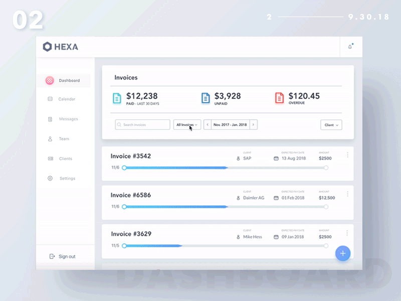 Hexa Pay Dashboard Demo 2 animation business dashboard dashboard design design email finance invoice management minimal motion payment progress tracking ui ux