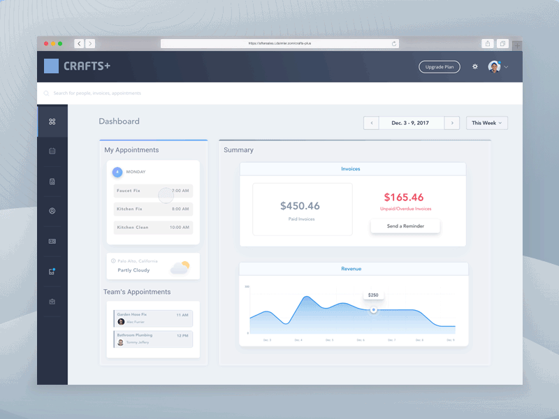 Crafts+ Business Management Tool Demo 1 animation appointment business calendar dashboard design enterprise management motion productivity schedule software tool ui user ux