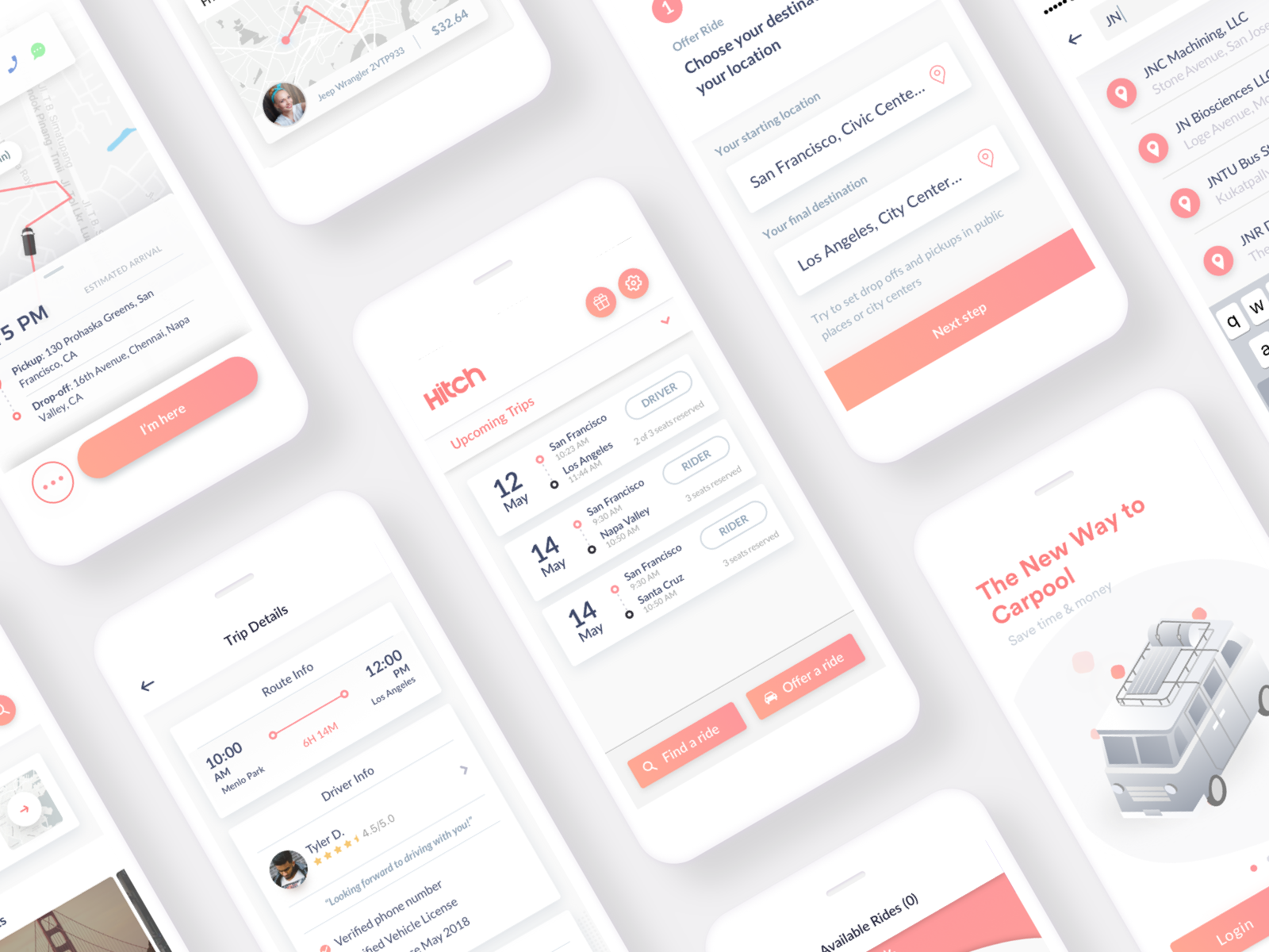 Hitch App Screens by JC on Dribbble