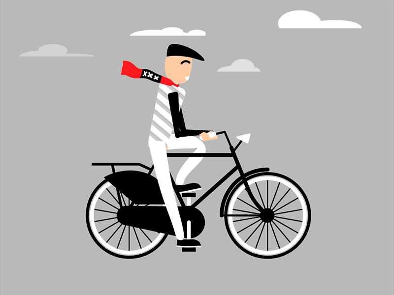 My grandpa back in the days in Amsterdam 2d amsterdam amsterdamlogo animatedgif animation bike clouds cycling flatdesign logo motiongraphics whistle