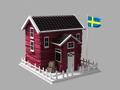 House of Sweden 3d building cinema4d exterior falu flag house lodge model sweden travel wood