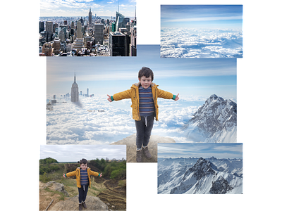 Top of the world collage city clouds composite design graphic design mountain sky skyline vista world