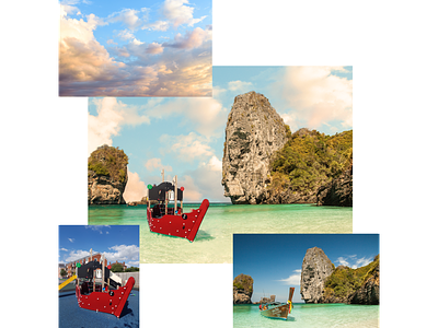 Play ship on water collage boat cliffs composite design graphic design ocean playground sea water