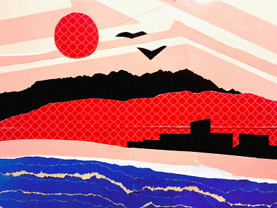 SUNSET beach collage collage art diy illustration landscape seaside sunset upcycling