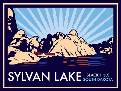 Sylvan Lake art deco black hills illustration postcard south dakota sylvan lake vintage