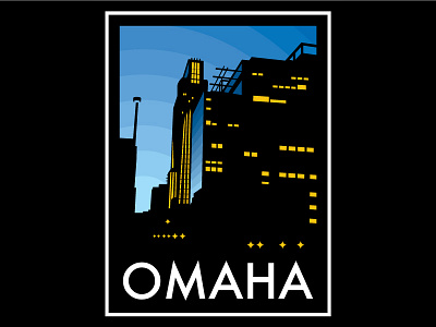 Downtown Omaha art deco buildings city downtown illustration omaha postcard vintage