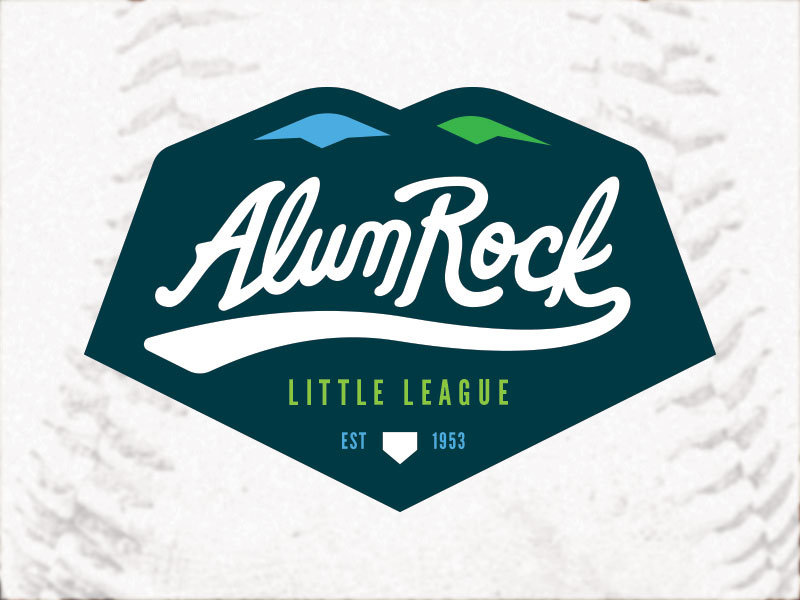 Alum Rock Little League typography mountains wordmark script badge logo alum rock little league baseball