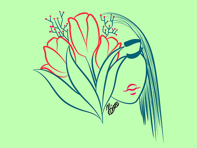 Tulipán digitalillustration girl illustration lineart medibang tulips