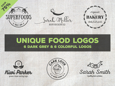 Unique Food Logos – Bundle bundle clean eating food health healthy logo logo design nutrition nutritionist superfood