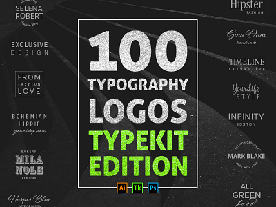 100 Typography Logos Typekit Edition adobe illustrator kit logo photoshop text type typekit typography