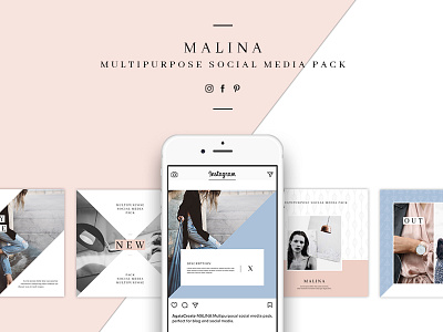 MALINA Social Media Pack & 20 Pattern blog digitalmarketing facebook feminine instagram marketing media pinterest post social socialmedia template