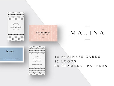 MALINA Business Cards + Logos brand branding business business card card feminine logo logos malina pattern seamless