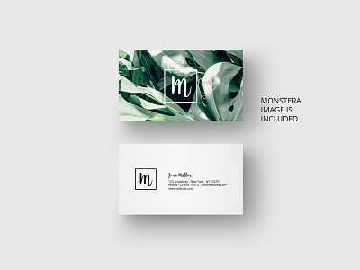 Business card template with monstera branding business card cards leaf leaves monstera nature pattern print stationary template