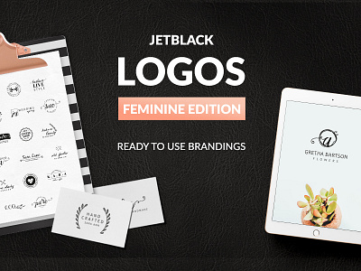 30 Premade Logos – Feminine Edition badge brand branding clean feminine jetblack label logo logos modern premade typography