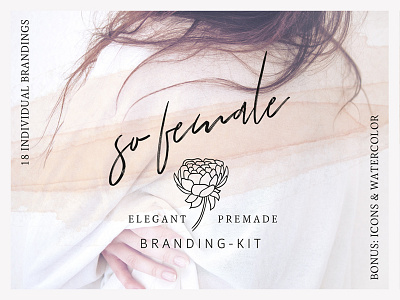 So Female Branding Kit + Icons & Watercolours brand branding clean elegant female feminine floral flowers logo logos modern premade