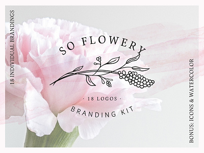 So Flowery Branding Kit + Watercolours brand branding design female floral flower graphic lady logo premade watercolor woman