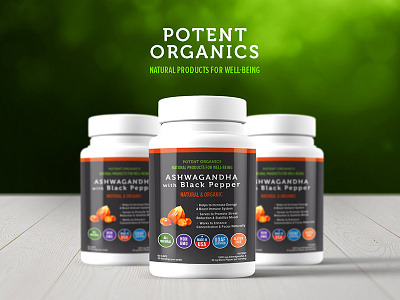 Potent Organics graphic design. lable packaging