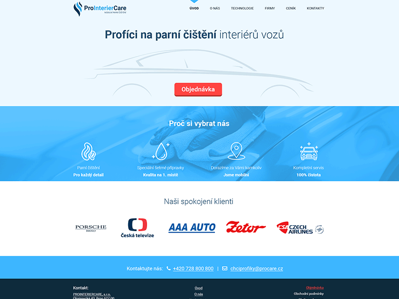 Pro Interier Care Homepage car cleaning design homepage ui web webdesign website