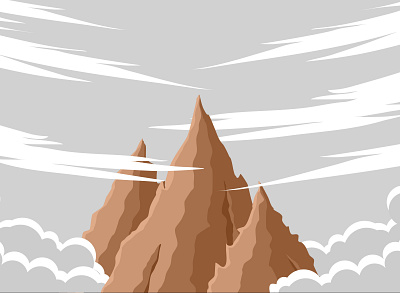 Three cloudy brown mountains landscape background animation design graphic design illustration