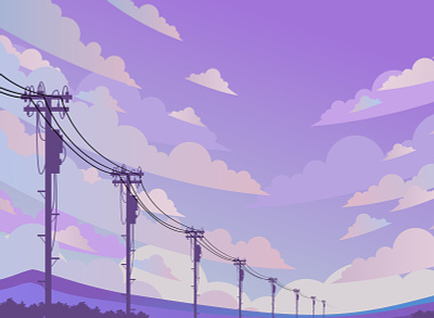 Download Japanesse anime purple and blue landscape vector art animation branding design graphic design illustration vector