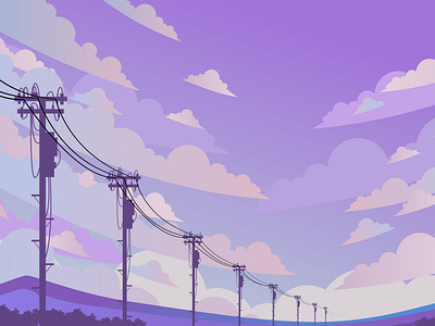 Download Japanesse anime purple and blue landscape vector art