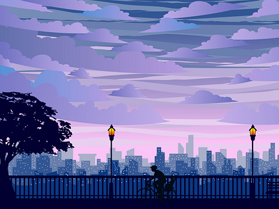 Download Japanesse anime purple and blue landscape vector art