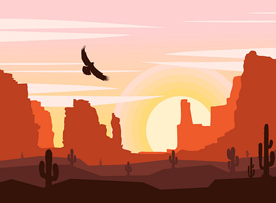 Download Desert and rocky cliffs with eagles landscape backgroun animation branding design graphic design illustration vector