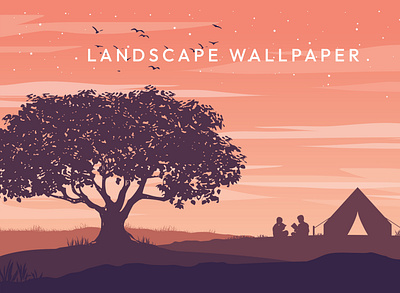 Download Trees and tents at dusk wallpaper landscape design animation design graphic design illustration vector