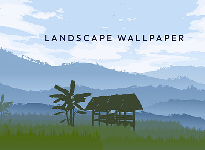 Nature rice fields countryside wallpaper landscape design animation design graphic design illustration vector