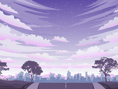 Japanese view panorama vector sunset flat design anime style