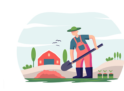 Flat design illustration of red shirt farmer animation branding design graphic design illustration vector