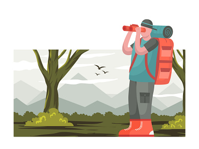 Backpacker illustration nature explorer flat design animation design graphic design illustration vector