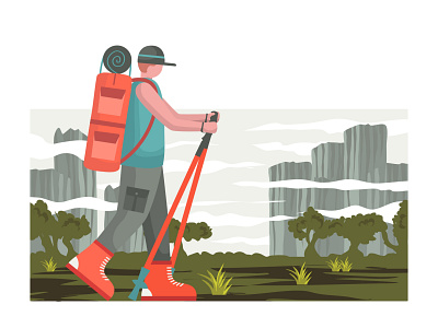 Backpacker illustration nature explorer flat design animation design graphic design illustration vector