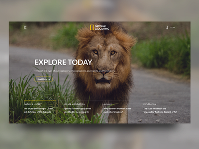 National Geographic app design desktop landing page national geographic nature science ui