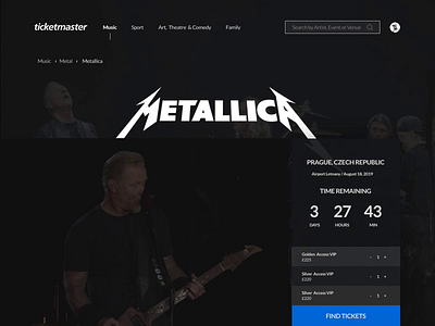Find Tickets - Video app booking design metallica music product design tickets uidesign uxdesign