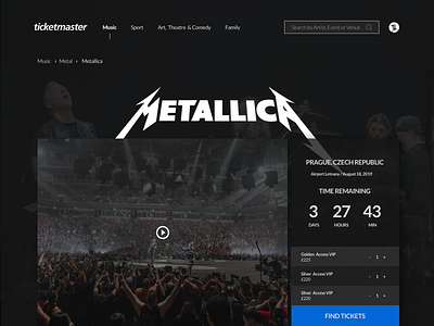Metallica - Find Tickets booking concert metal metallica music product design rock ticketmaster uidesign uxdesign