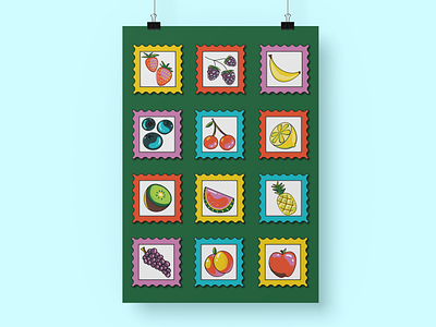 Fruit Stamp Poster design graphic design illustration poster