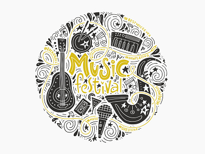 Music Festival circle doodle handdrawn illustration lettering music