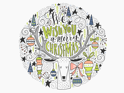 Christmas Deer christmas christmas card christmas concept circle deer drawing hand drawn hand lettering illustration lettering merry christmas swirls