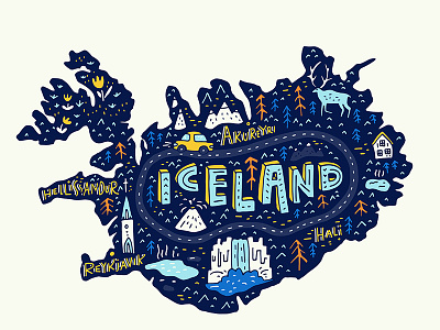 Cartoon map of Iceland