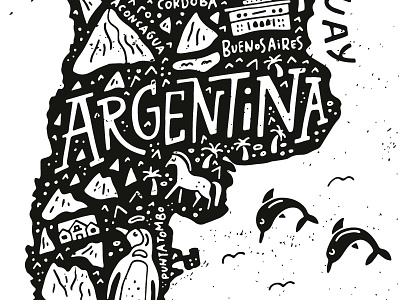 Map of Argentina argentina cartography cartoon doodle drawing hand drawn illustrated map illustration lettering map travel world