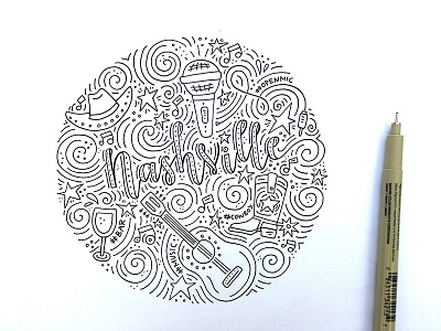 Nashville Concept Sketch bnw concept doodle drawing freehand illustration lettering lineart process sketch swirls usa