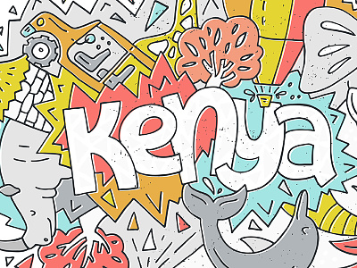 Kenya Concept africa bright cartoon childish concept hand drawn kenya poster travel vector