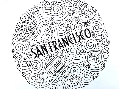 San Fransisco circle concept doodle drawing illustration outline san fransisco swirles travel vector