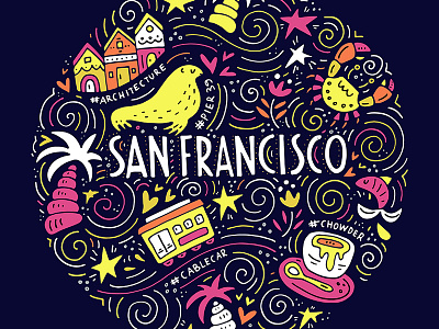 San Fransisco - vectorized circle concept doodle drawing illustration outline san fransisco swirles travel vector
