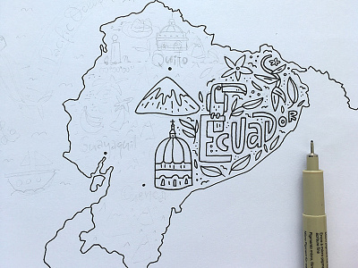 Ecuador Sketch cartoon doodle ecuador handdrawn ink map micron sketch travel