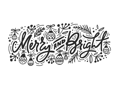 Merry and Bright brush christmas hand drawn hand written holiday ink lettering quote xmas